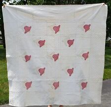 1922 antique TULIP FLORAL QUILT signed and dated Hand Stitched 58x59 picture