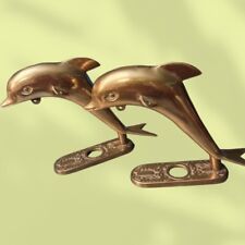 2 Vintage 5 Inch Brass Dolphins Figures picture