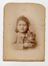 Young Girl Lua Arnold Holding an Inquisitive Tabby Cat Vintage Photo picture