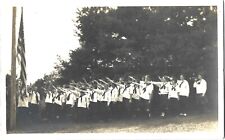 Unusual salute to flag at girls Camp Onaway, Newfound Lake, Hebron NH; 1923 RPPC picture