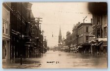 Logansport Indiana IN Postcard RPPC Photo Flood Market Street Drugs Store c1910s picture