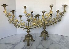 Pair ANTIQUE 1892 French GILT BRASS CANDELABRA 7-candle church GABRIELLE BUISINE picture