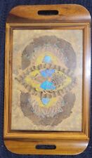 Vintage 1970s Brazilian Butterfly Wing Wood Inlay Serving Tray 13.5”- Beautiful picture