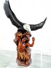 Native American INDIAN &EAGLE  Ceramic Figurine Sculpture Warrior Eagle 1990 9in picture