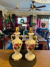 Vintage Pair Ceramic Lamps 12” Hand Painted Bedside Beauties picture