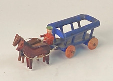 Erzgebirge Style Wooden Hay Wagon With Driver & Horse Blue 3-1/2