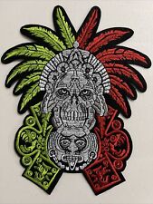 Aztec Skull Warrior Large Back Patch: Embroidered, Iron On, 9 1/2” X 7 1/2”, New picture