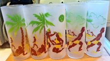 5 Vintage Federal Glass Caveman Frosted Tom Collins Glasses Tiki Style MCM 7