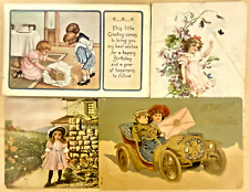 Lot of 4 Cute Vintage Postcards Greetings Birthday Children Great for Crafts picture