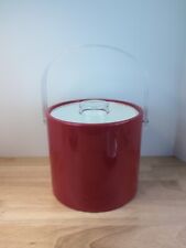 Vintage Mid Century Modern MCM Red Vinyl Handled Ice Bucket 7