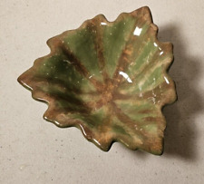 Vintage Glazed Leaf Dish Ashtray Boho Mottled Signed Mid Century picture