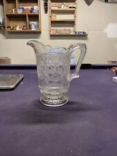Vintage Clear Cut Pressed Glass Lined And Interlocking Rings Drink Pitcher picture