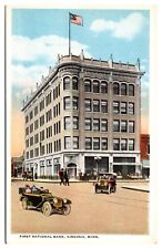 Antique First National Bank, Street Scene, Old Cars, Virginia, MN Postcard picture