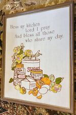Vintage Kitchen Blessing Framed Wall Hanging Print and Embroidered 11.75x15 Inch picture