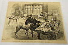 1884 magazine engraving~ ALFRED, LORD TENNYSON w/ dog ~ British Poet Laureate UK picture