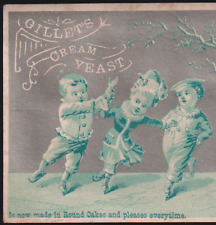 GILLET'S CREAM YEAST TRADE CARD, DRY HOP YEAST, DOG & PEOPLE ICE SKATING  Z1033 picture