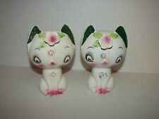 Vintage Big Eyes Ceramic Cats Salt Pepper Granny Chic Kitsch Hand Painted Japan picture