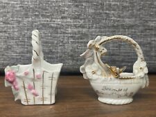 Antique Whimsey Tiny Porcelain Baskets (2) Souvenirs picture
