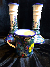 Boleslawiec Kalich candlesticks and coffee mug, set. DS07 picture