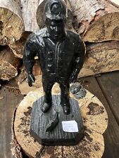 Vintage Coal Miner  Hand Carved Wood Statue rare picture