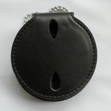 Leather Round Police Badge Holder Belt Clip with Chain 9.0cm in Diameter picture