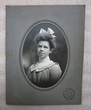 Antique Oval Matted Cabinet Photo Teenage Girl Bow Circa Late 1800's Detroit MI picture