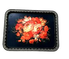 VTG Zhostovo Tray Metal Hand Painted Artist Signed Tole Rosemaling 17.5