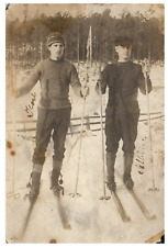 RPPC Cross Country Skiing Men Swedish Writing Antique Postcard c. 1910 picture