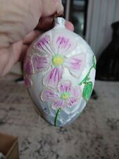 Wedgwood Glass Egg Ornament 2003 Floral White Lavender Vintage 4
