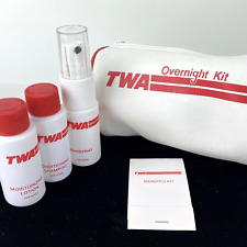 VINTAGE TWA AIRLINE TRAVEL KIT BAG Shampoo Hairspray Lotion Sewing Kit picture