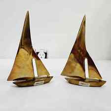 Vintage Enesco Mid-Century Modern Brass Sailboat Sculptures Paper Weights 1960s picture
