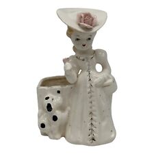 VTG Lady And Puppy Dog Figurine Planter 1950s Ceramic Victorian Japan  5.5” Tall picture