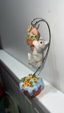 Grey Tabby Swinging On Flower Basket.  Cat Figurine Room Decor  “Dare To Dream” picture