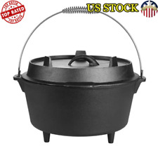 7QT Cast Iron Camping Dutch Oven Pot W/ Skillet Lid Pre-Seasoned Cookware New picture
