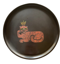 COUROC OF MONTEREY Plate Cat Tiger? King Crown Inlaid Motif MCM 60s 70's VTG USA picture