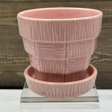 Vintage McCoy Mid Century Basketweave Art Pottery Pink Flower Pot Planter  picture
