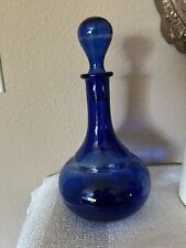 Vintage Cobalt Blue Apothecary Genie Bottle with Ground Glass Stopper 11” picture