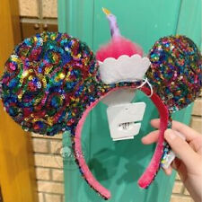 Disney Parks Happy Birthday Minnie Mickey Ears Cupcake Cake Sequined Headband US picture