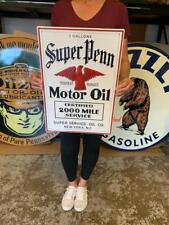 Antique Vintage Old Style Sign Super Penn Motor Oil Made in USA picture