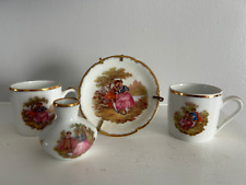 Vintage Limoges France 4pc Miniature Plate/2 Cups/Vase with Gold Trim picture