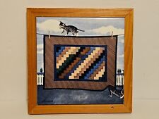 Lowell Herrero 1989 Vintage Framed Trivet Tile Cats With Quilt picture