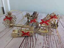 Vintage 60s - 70s Christmas Ornament set of 5 gold plated Fantasy ornaments lot picture