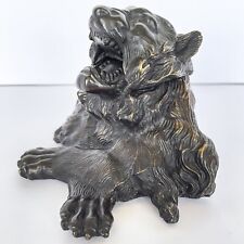 Antique Bronze Lion Inkwell ~ Figural Roaring Lion Open Mouth ~ Cat Stash Box picture