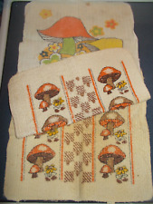 Vintage Lot of 3 Funky Merry Retro Mushroom Dish Wash Cloths Orange Yellow Brown picture