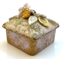 Vtg Hand Crafted Embellished French Porcelain Lidded Trinket Box Lavender Gold picture