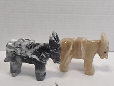 2 Vintage Carved Alabaster Marble Grey White Donkey Mule Burro  picture