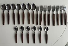 Vintage MCM 21-Piece Wooden Long Handled Flatware Silverware Spoons Forks picture