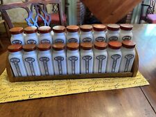 Antique Rare Griffith's Purified  18 Milk Glass Spice Jars  With  Metal Rack picture