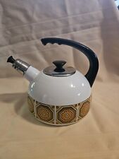 Vintage 1970's White Enamel Metal Tea Pot picture