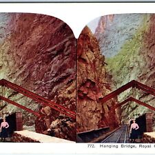 c1900s Royal Gorge, Colorado Hanging Bridge Woman Train Railway Stereo Card V19 picture